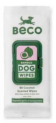 BECO lingettes en bambou pour chiens - 100% compostables 80pcs (parfum de noix de coco)