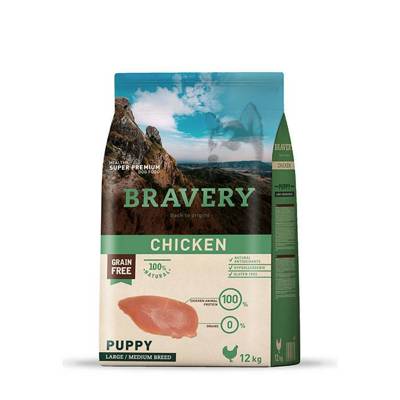 Bravery Grain Free Puppy Medium Large Poulet 12kg x2