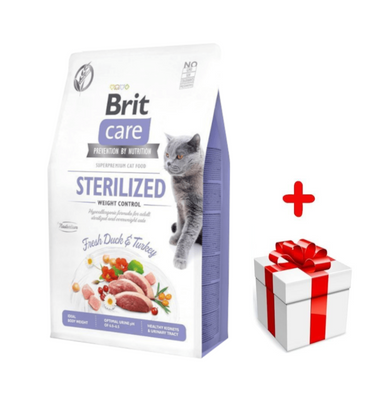 Brit Care Cat Grain-Free Sterilised Weight Control avec canard et dinde 400g+Surprise