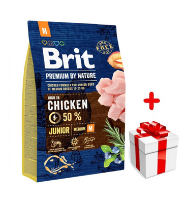 Brit Premium By Nature Junior M avec poulet 3kg + Surprise gratuite pour chien