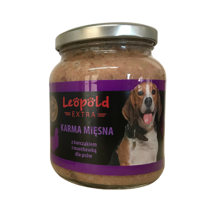 Leopold Croquettes pour chiens à la viande de poulet et de carotte 300g + 10% Gratis (BOCAL)