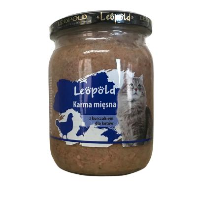 Leopold nourriture pour viande avec poulet pour chats 500g ( bocal)