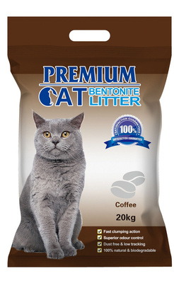 Litière Bentonite Agglomérante Premium pour Chat - Café pour chat 20kg