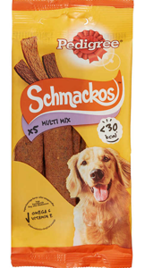 Pedigree Schmackos Multi Mix Snack pour chiens adultes de toutes races avec boeuf, poulet et agneau 36g