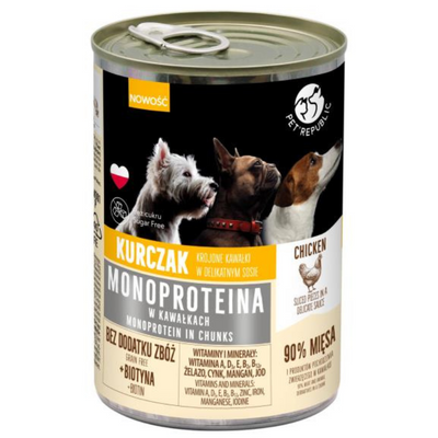 PetRepublic nourriture monoprotéinée au poulet pour chiens, morceaux en sauce 400g