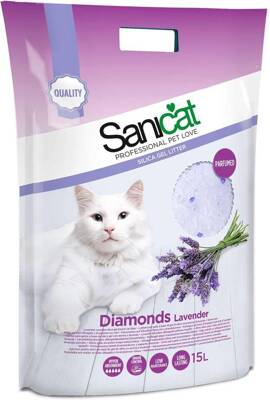 SANICAT Litière silicone Diamonds lavande pour chats 15l