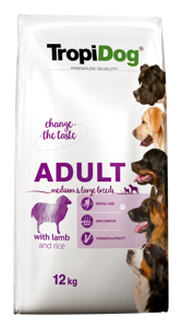 Tropidog Premium Adult Medium & Large Breed Agneau Avec Riz 12kg + Surprise gratuite pour chien