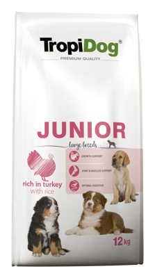Tropidog Premium Junior Dinde avec Riz 12kg + Surprise gratuite pour chien