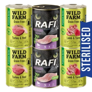 WILD FARM Premium Sans Céréales + Rafi 6x400g - aliment sans céréales pour chats stérilisés