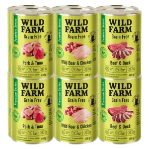 WILD FARM Premium Mélange de saveurs sans céréales 12 x 400 g - aliment pour chats sans céréales