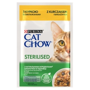 CAT CHOW Poulet et aubergines pour chat stérilisés en sauce 85g