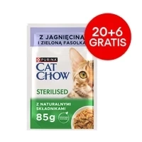 CAT CHOW Aliment stérilisé pour chats à l'agneau et aux haricots verts en sauce 85g - 20 SACHETS + 6 GRATUITS !!!
