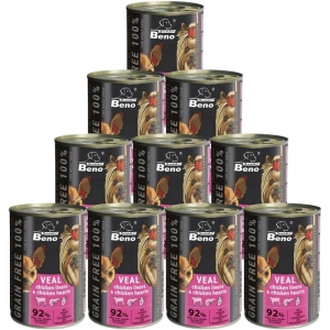 Super Beno Chien croquettes sans céréales avec veau, foie de volaille et cœurs de volaille en sauce 10x415 g