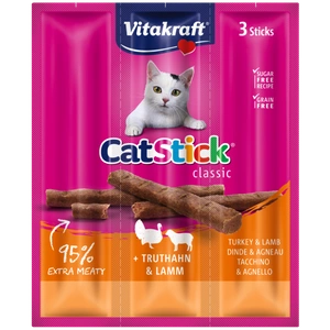 Vitakraft Bâton pour chat Mini cabanos Dinde avec agneau 3x18g