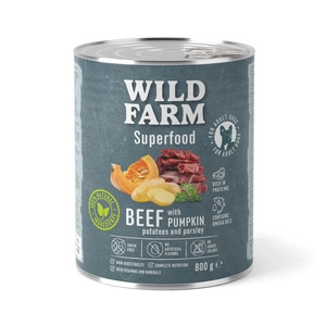 WILD FARM Superfood Beef (Bœuf avec citrouille, pommes de terre et persil) 800 g de nourriture pour chien sans céréales