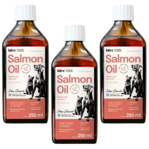 Lab-V 100% huile de saumon pour chiens et chats de tous âges 3x250ml pressée à froid