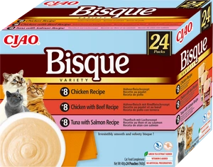 INABA Cat Ciao Bisque - aliment complémentaire pour chats, soupe crémeuse au poulet, bœuf et poisson 24 x 40 g