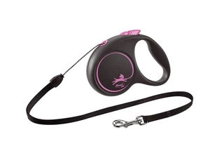 Flexi Laisse Noir Design M Corde 5m Jusqu'à 25kg Rose