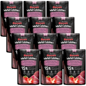 Super Benek World Cuisines Nourriture complète pour chats adultes. Ragoût bavarois à la canard et sauce tomate 12x100g