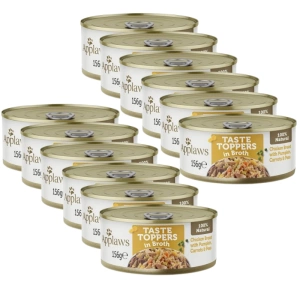 Applaws Taste Toppers Naturel Nourriture humide pour chien Poulet avec citrouille Carottes et Pois en Bouillon 12x156g Canette
