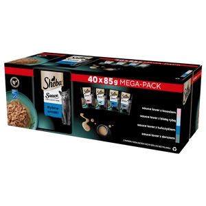 SHEBA Sauce Collection Saveurs Poisson sachets 40x85g – aliment humide complet pour chats adultes, en sauce