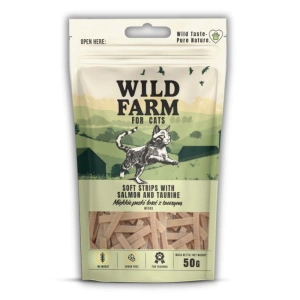 WILD FARM Friandises pour chat : tendres lamelles de saumon à la taurine (50 g).