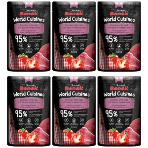 Super Benek World Cuisines Nourriture complète pour chats adultes. Ragoût bavarois à la canard et sauce tomate 6x100g