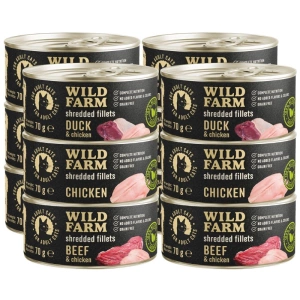 WILD FARM Filets Mix de saveurs 12x70g - nourriture humide pour chat sans céréales, filet en bouillon