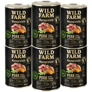 Wild Farm Monoprotein Pork 6x400 g - aliment hypoallergénique pour chiens