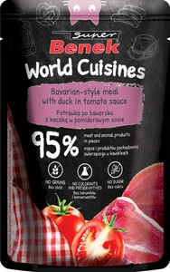 Super Benek World Cuisines Nourriture complète pour chats adultes. Ragoût bavarois à la canard et sauce tomate 100g