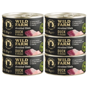 WILD FARM Filets Canard Poulet 6x70g - nourriture humide sans céréales pour chats, filet en bouillon