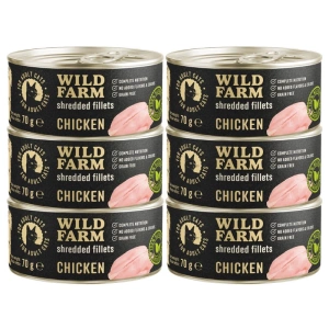 WILD FARM Filets de poulet 6x70 g - nourriture humide sans céréales pour chats, filet en bouillon