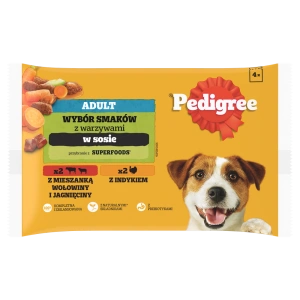 Pedigree Nourriture humide pour chiens adultes en sauce (Boeuf & Agneau, Dinde & Carottes) 4x100g -.