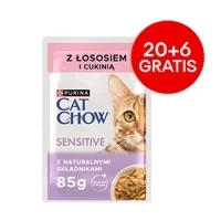 CAT CHOW Sensitive Nourriture pour chats au saumon et courgettes en sauce 85 g - 20 SACHETS + 6 GRATUITS !!!