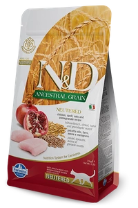 Farmina N&D Ancestral Grain Feline Neutered Chicken&Pomegranate 5kg + GIMBORN Gim Cat Paste Anti-Hairball Duo malt avec poulet 50g