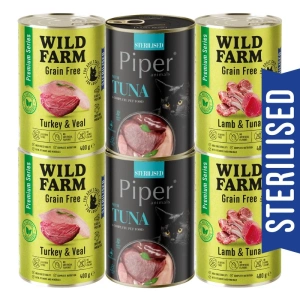 WILD FARM Premium Sans Céréales + Piper 6x400g - aliment sans céréales pour chats stérilisés