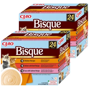INABA Cat Ciao Bisque - aliment complémentaire pour chats, soupe crémeuse au poulet, bœuf et poisson 2x(24x40g)