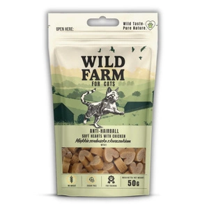 WILD FARM Cœurs de poulet tendres anti-boules de poils, 50 g, friandise pour chat