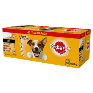 Pedigree Nourriture humide pour chiens adultes Sachet Saveurs variées (Poulet & Légumes, Boeuf & Légumes, Dinde & Carotte, Boeuf & Agneau) 40x100g