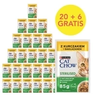 CAT CHOW Aliment stérilisé pour chat au poulet et à l'aubergine en sauce 85g - 20 SACHETS + 6 GRATUITS !!!