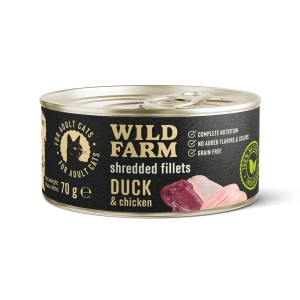 WILD FARM Filets Canard Poulet 70g - nourriture humide sans céréales pour chats, filet en bouillon
