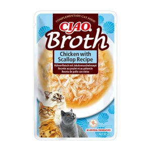 INABA  Cat Ciao Broth -Bouillon Cat Ciao - aliment complémentaire pour chats au poulet et aux pétoncles 40 g