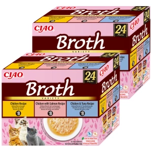 INABA Ciao Broth - aliment complémentaire pour chat bouillon au goût de poulet, saumon et thon 2x(24x40g)