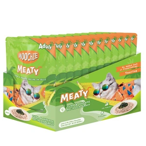MOOCHIE Thon et algues wakame en sauce 12 x 70 g, pâtée pour chat (thon et algues wakame en sauce)
