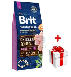 Brit Premium By Nature Junior S au poulet 8 kg + Surprise pour chien Gratuit !