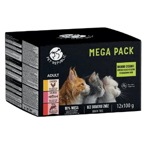 PetRepublic nourriture humide pour chats morceaux en sauce délicate MIX 3 saveurs 12x100g