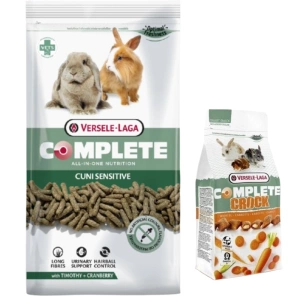 Versele-Laga Crock Complete Carrot- Friandises aux carottes pour lapins et rongeurs 50g+Versele-Laga Cuni Sensitive Complete - Nourriture pour lapins 1.75kg