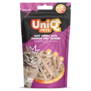 UNIQ PETS friandises pour chats - bandes molles au saumon avec tasurin 50g