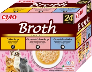 INABA Ciao Broth - aliment complémentaire pour chat bouillon au goût de poulet, saumon et thon 24x40g