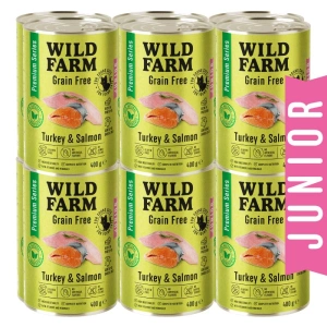 WILD FARM Premium Grain Free Turkey & Salmon Junior 12x400 g  - aliment sans céréales pour chatons